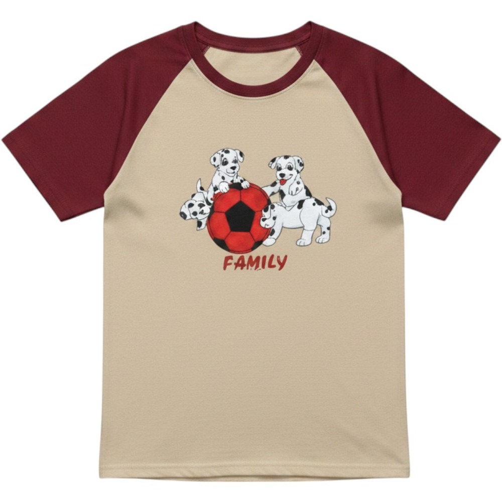 Vintage Precious Places Dalmatian Puppy Soccer Raglan T-Shirt Tan Burgundy Sz 7
